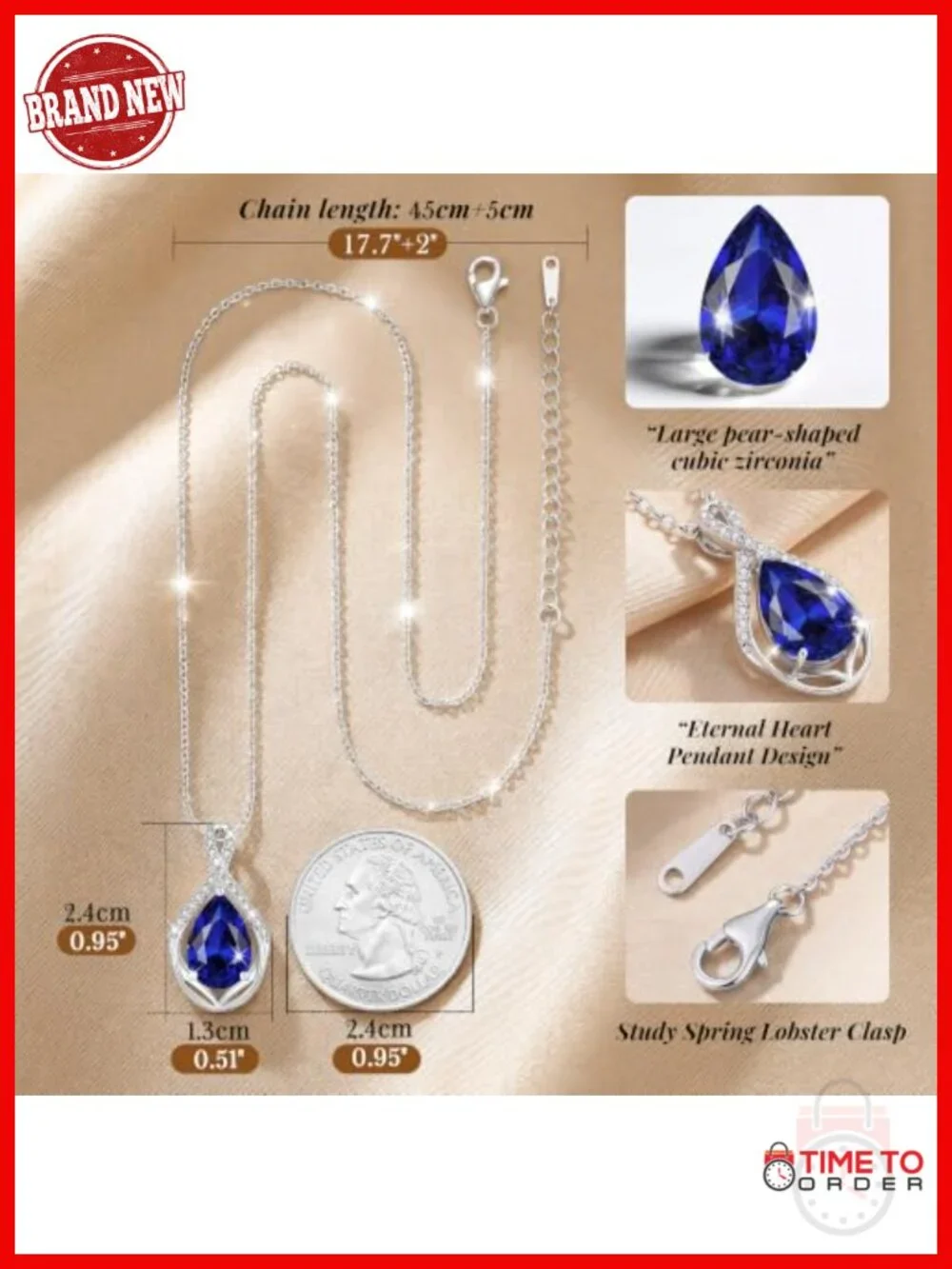 Infinity Teardrop Pendant Necklace Adjustable 20in Hypoallergenic Cubic Zirconia